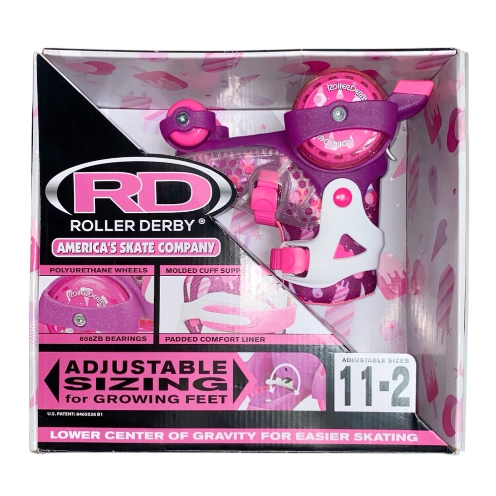 Roller Derby Girls Adjustable Roller Skates Purple Ice Cream Print Size 11-2 NIB
